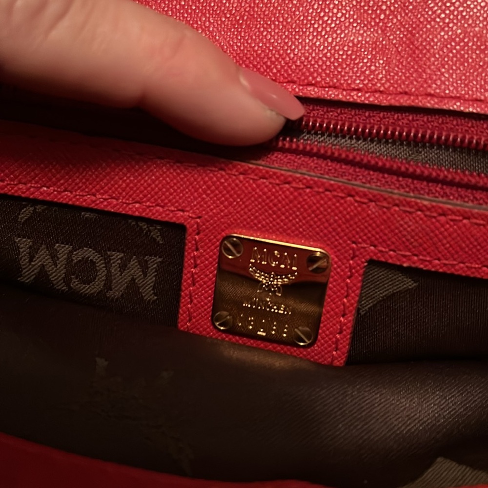 MCM Red Leather Crossbody Shoulder Bag EUC - Picture 13 of 13